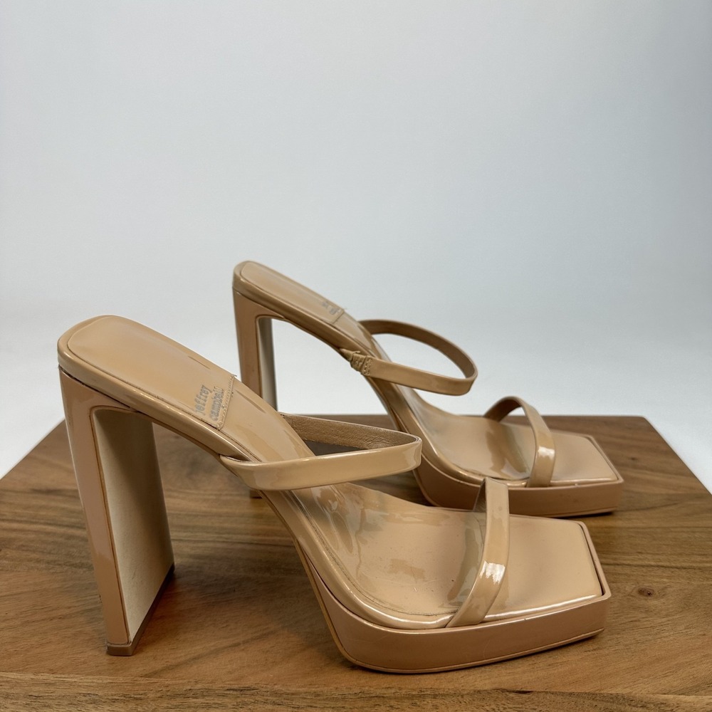 Womens Jeffrey Campbell Hustler Nude Patent Leather Heel Slide Sandals Size 9.5